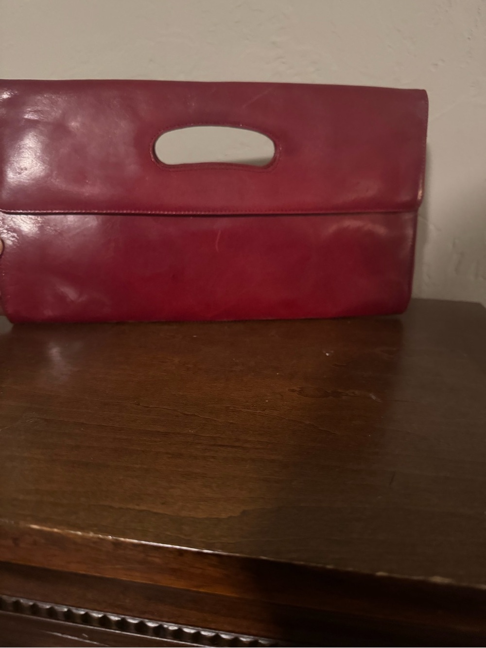 Red HOBO International Leather Foldover Clutch Handbag
